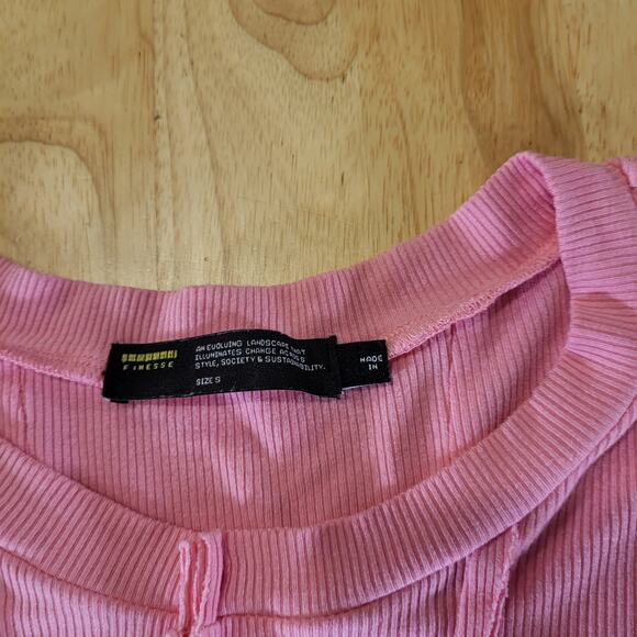 Finesse Pink Jersey Long Sleeve Asymmetrical Hem Stretch Crew Neck - Picture 8 of 12